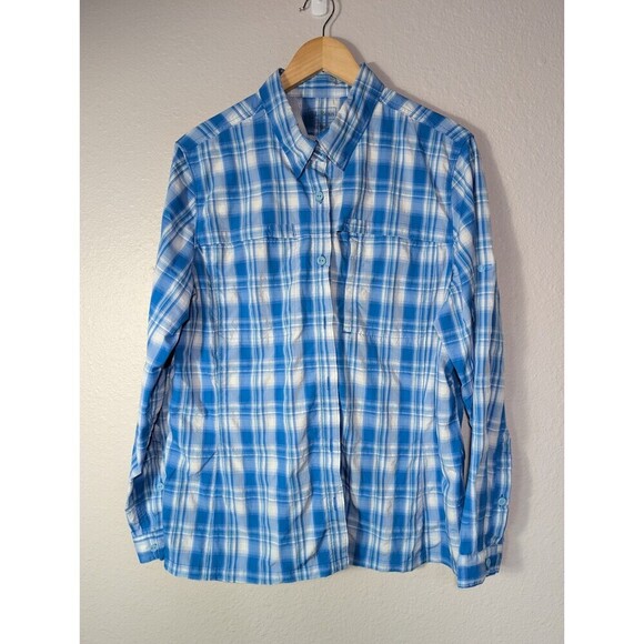 L.L. Bean Tops - LL Bean Shirt Womens XL Blue Plaid Top Long Sleeve Button Up Vented Hiking 126